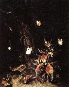 SCHRIECK, Otto Marseus van Reptiles,Butterflies,and Plants at the Base of a Tree oil on canvas